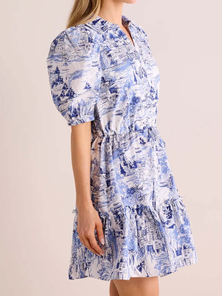 Printed Drawstring Waist Mini Dress