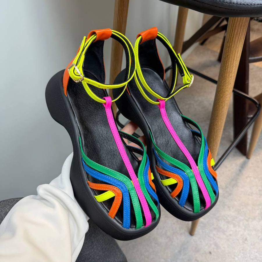 Platform Caged Ankle - Strap Sandals