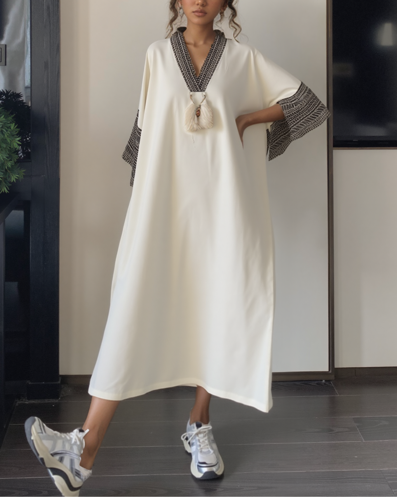 Ethnic - Embroidered Tassel - Trimmed Kaftan