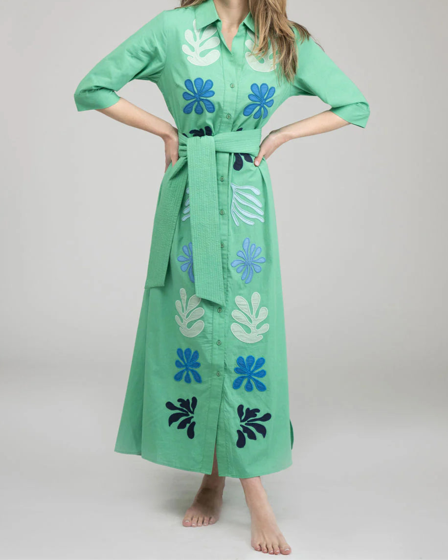 Embroidered Belted Shirt Dress