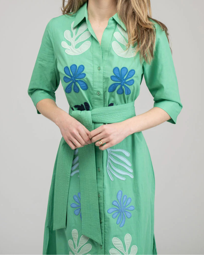 Embroidered Belted Shirt Dress