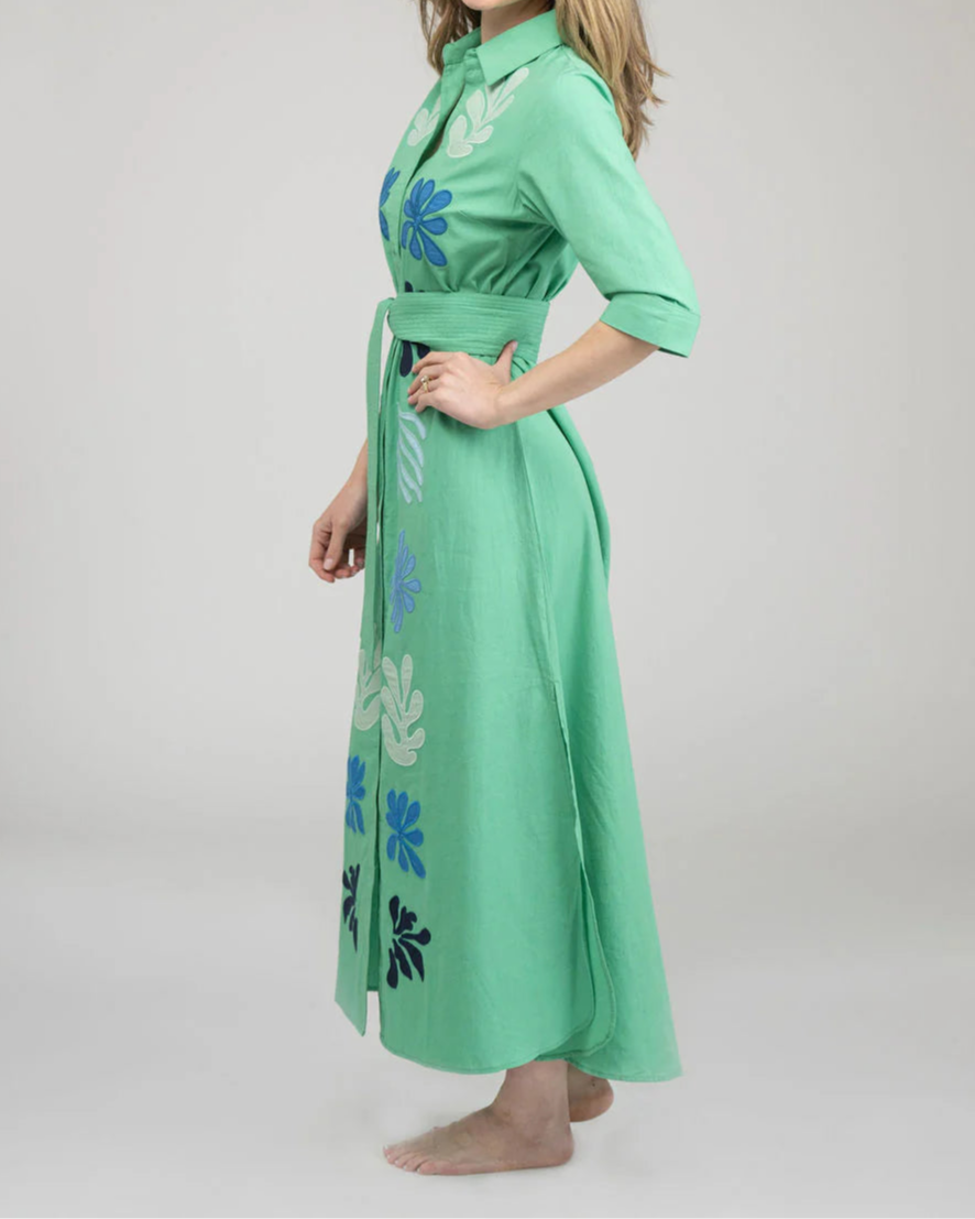 Embroidered Belted Shirt Dress