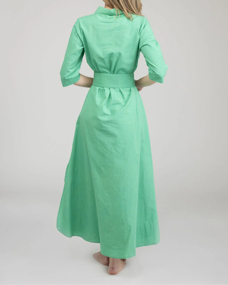 Embroidered Belted Shirt Dress