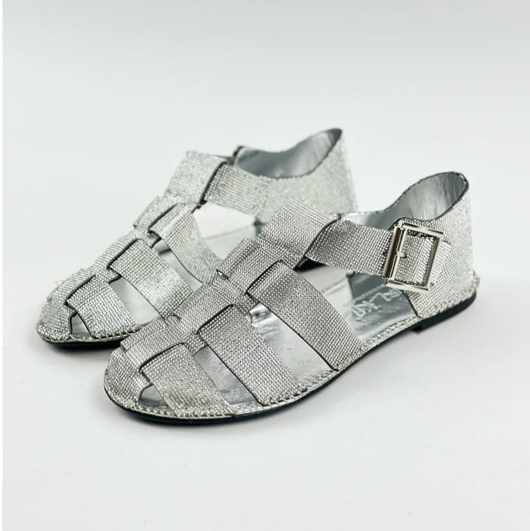 Rhinestone - Embellished Caged Flat Sandals
