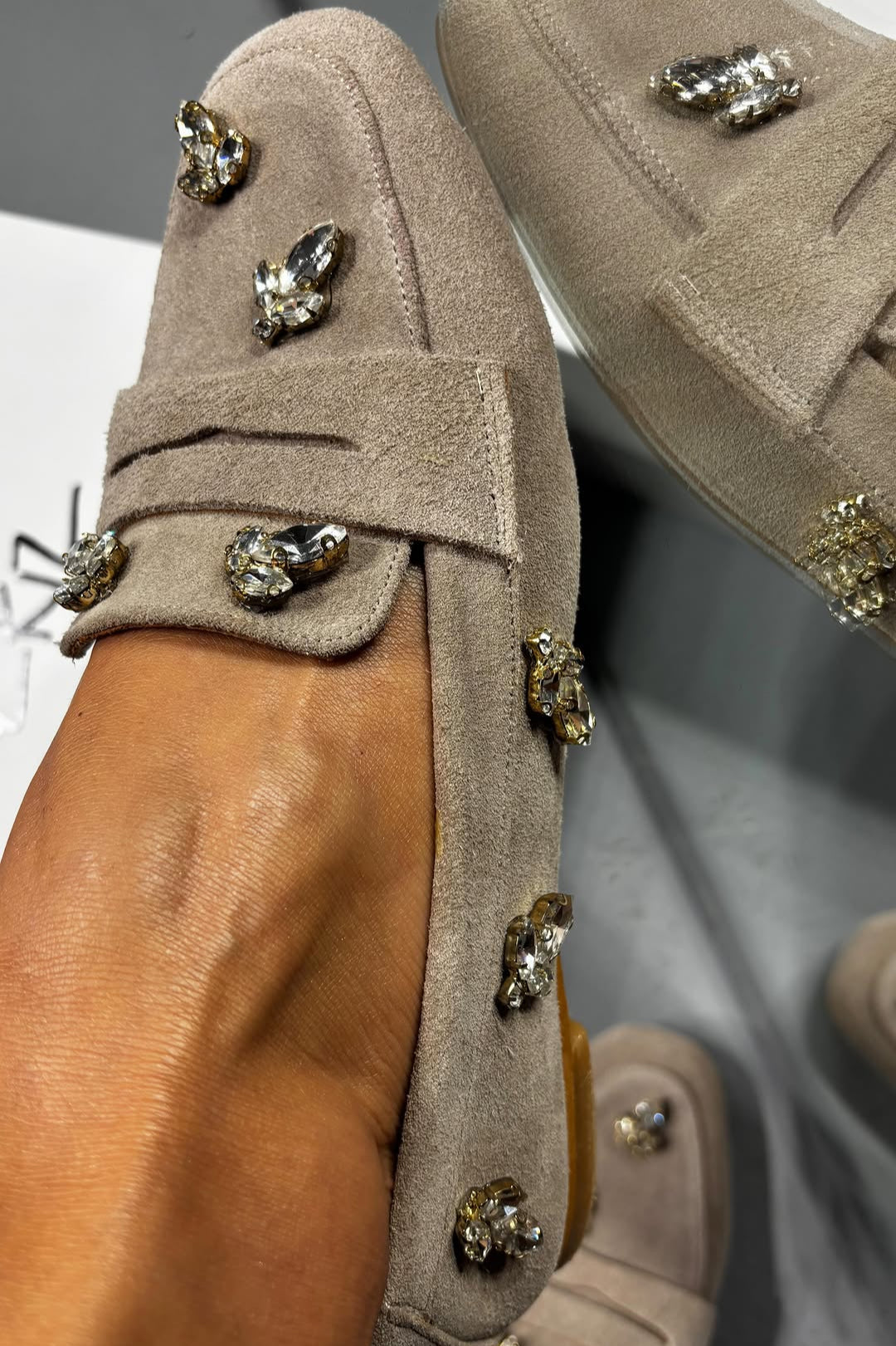 Hazel & Camel Loafer – Seven-Crystal Embellishment