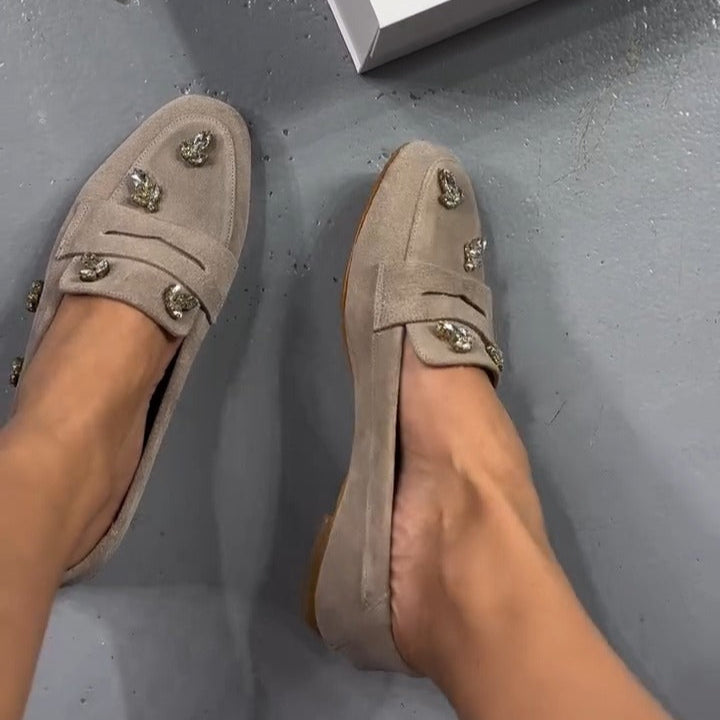 Hazel & Camel Loafer – Seven-Crystal Embellishment