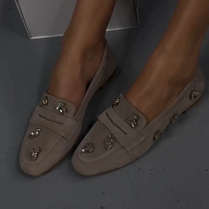Hazel & Camel Loafer – Seven-Crystal Embellishment