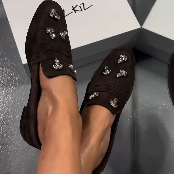 Hazel & Camel Loafer – Seven-Crystal Embellishment