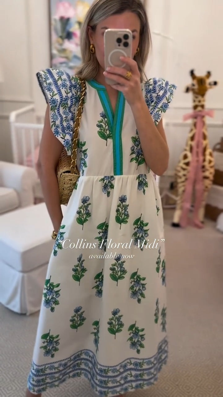 V-Neck Flying Sleeve Printed Dress