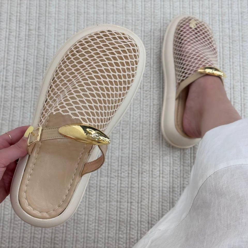 Mesh - Upper Gold - Buckle Thick - Sole Slippers