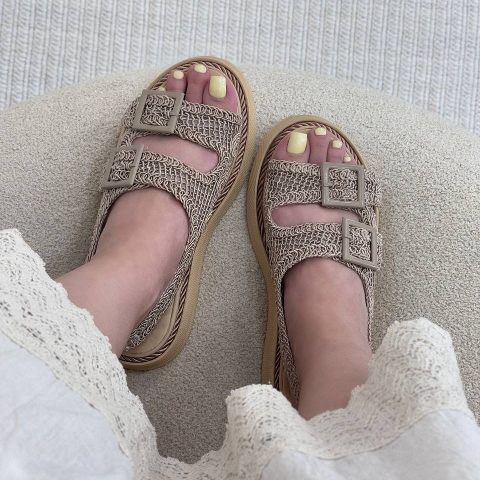 Double - Buckle Woven Casual Sandals