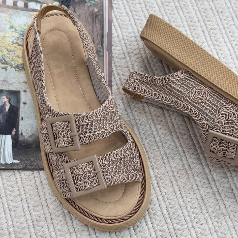 Double - Buckle Woven Casual Sandals