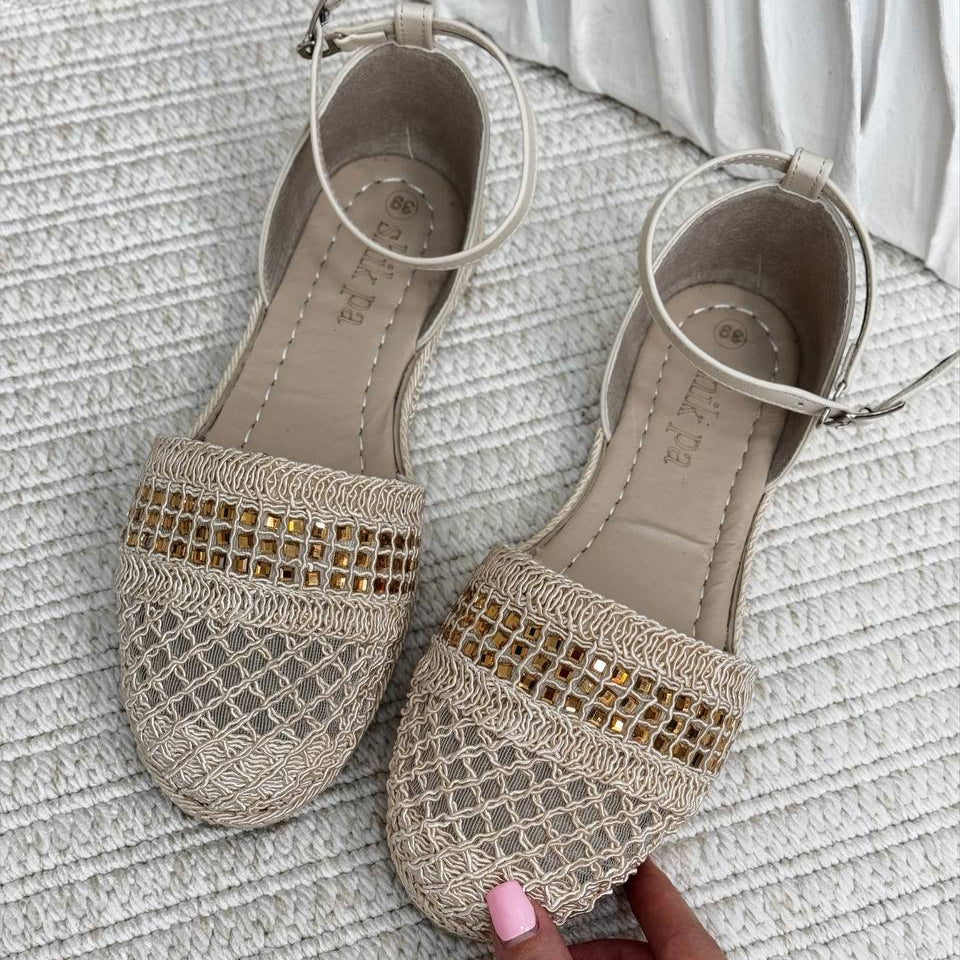 Mesh & Sequin Ankle - Strap Flats