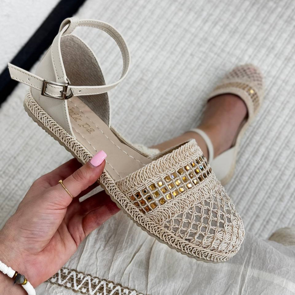Mesh & Sequin Ankle - Strap Flats