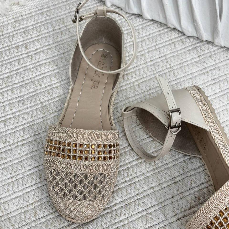 Mesh & Sequin Ankle - Strap Flats