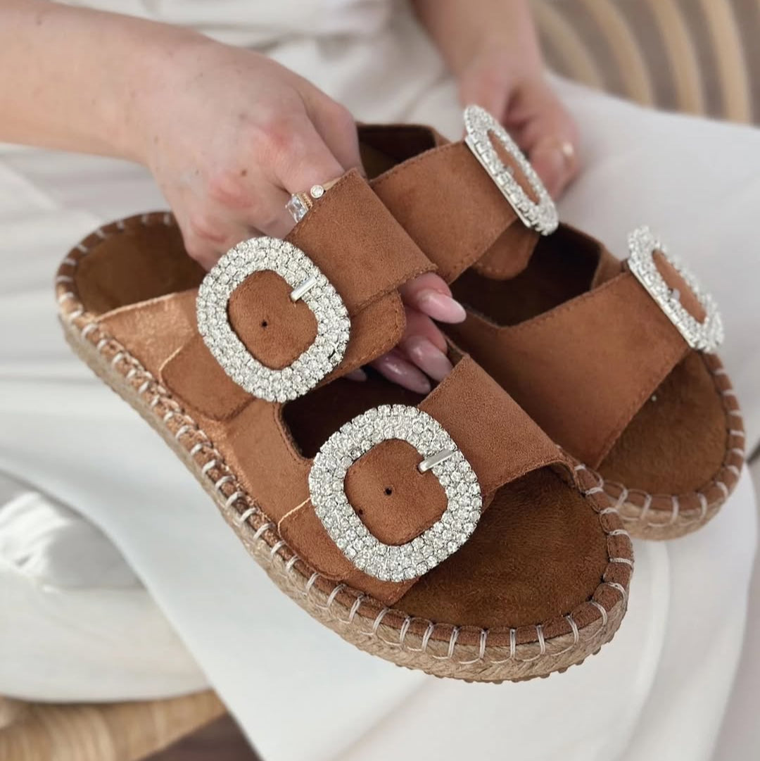 Rhinestone - Buckle Espadrille Slides