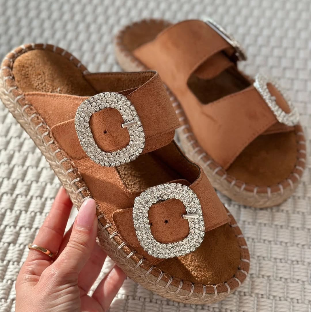 Rhinestone - Buckle Espadrille Slides
