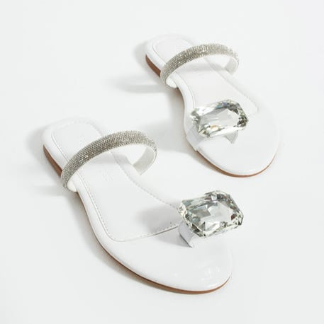 Leopard - Print Toe - Ring Slides with Rhinestones