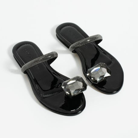 Leopard - Print Toe - Ring Slides with Rhinestones