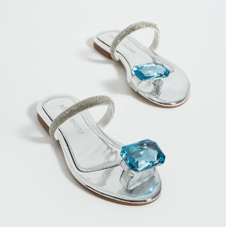 Leopard - Print Toe - Ring Slides with Rhinestones