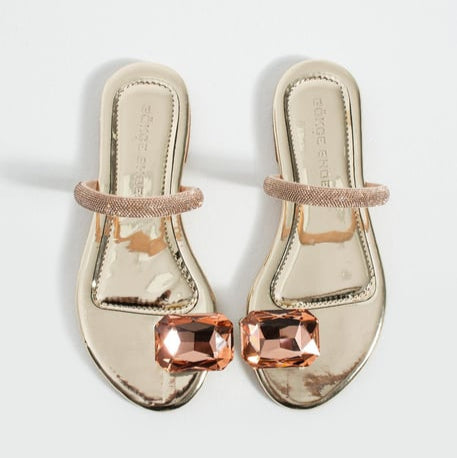 Leopard - Print Toe - Ring Slides with Rhinestones