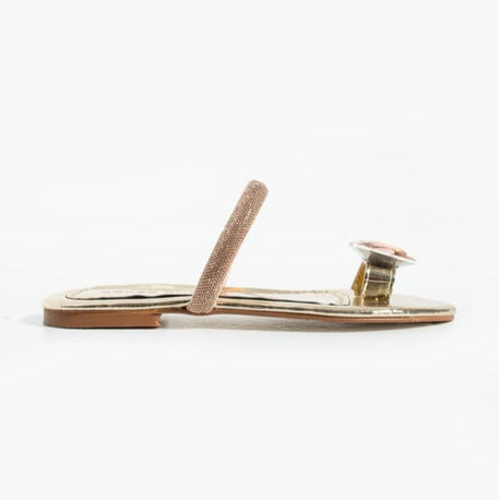 Leopard - Print Toe - Ring Slides with Rhinestones