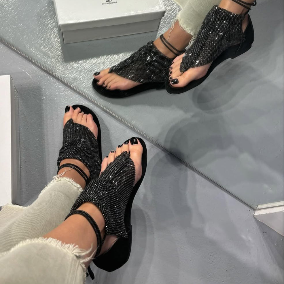 Rhinestone - Encrusted Ankle - Wrap Sandals