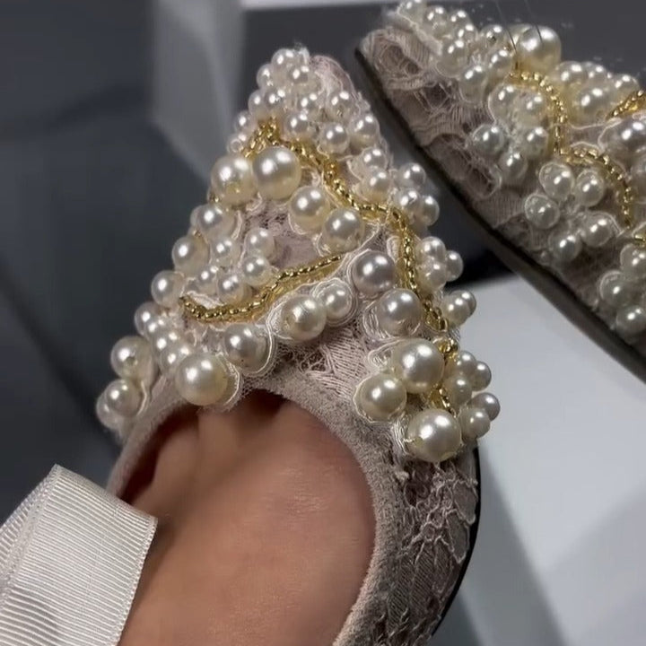 Lace Flats with Pearl & Bow Details