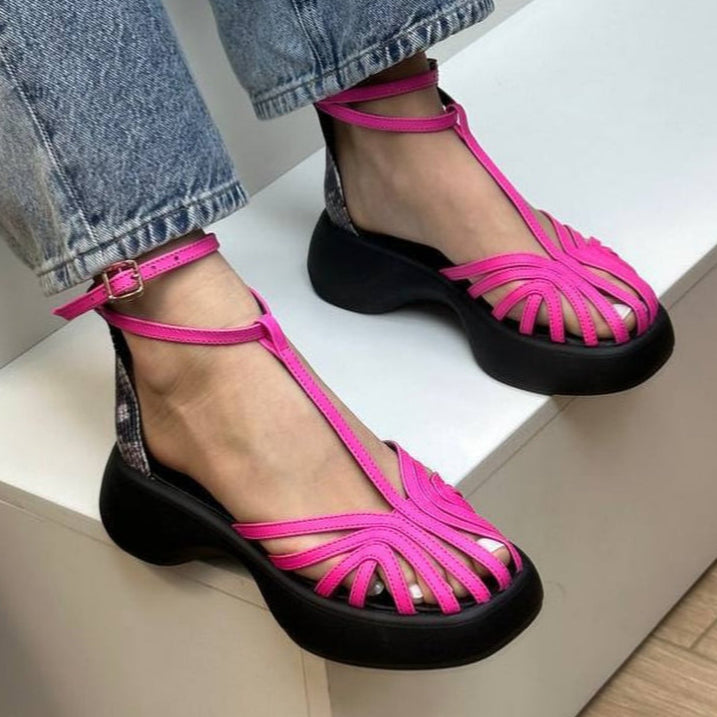Platform Caged Ankle - Strap Sandals