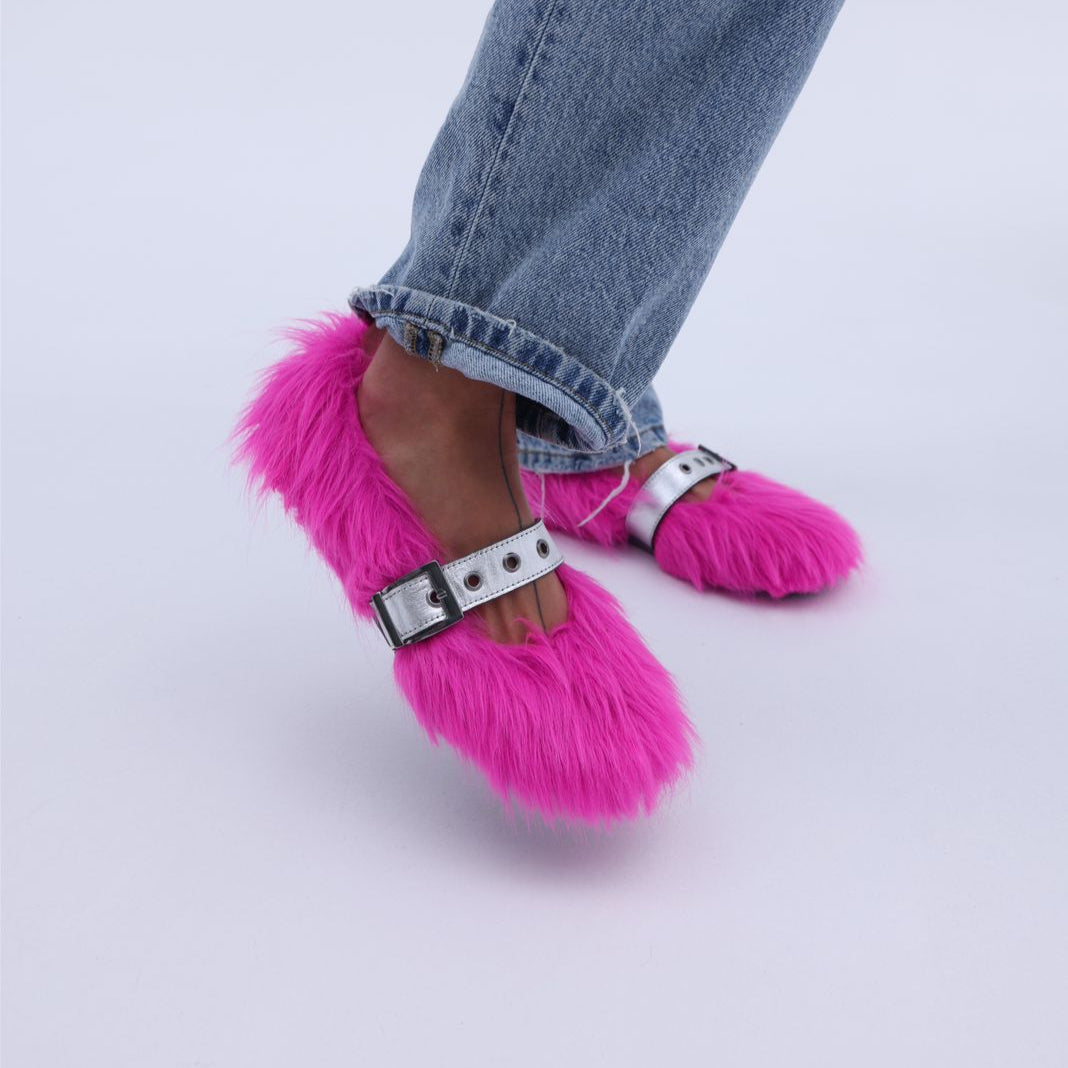 Furry Mary Jane Flats