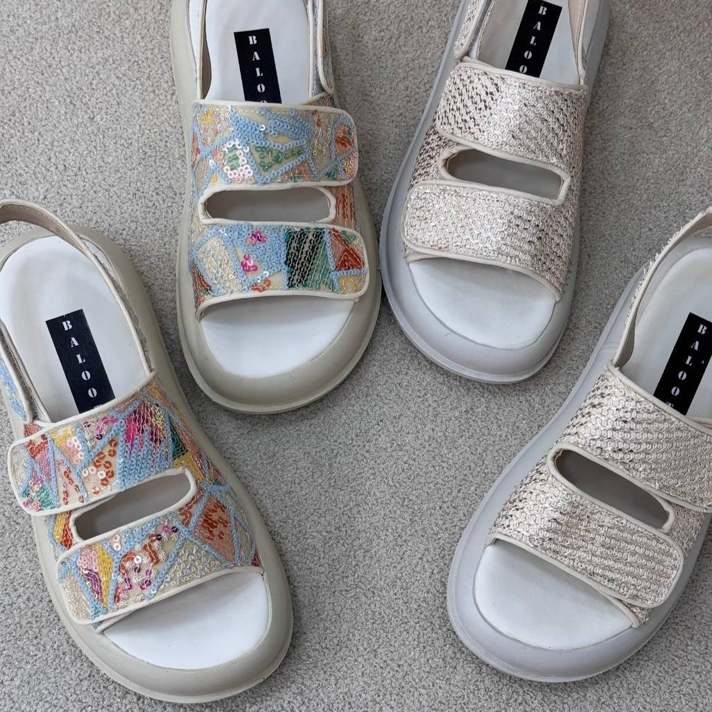 Sequin - Embellished Velcro Platform Sandals