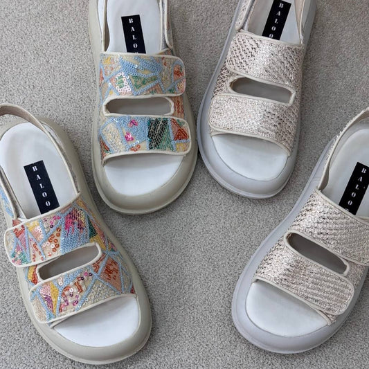 Sequin - Embellished Velcro Platform Sandals