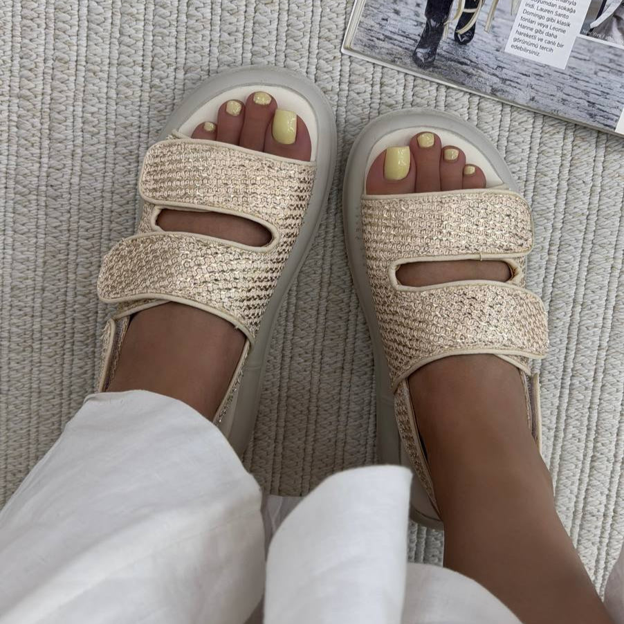 Sequin - Embellished Velcro Platform Sandals