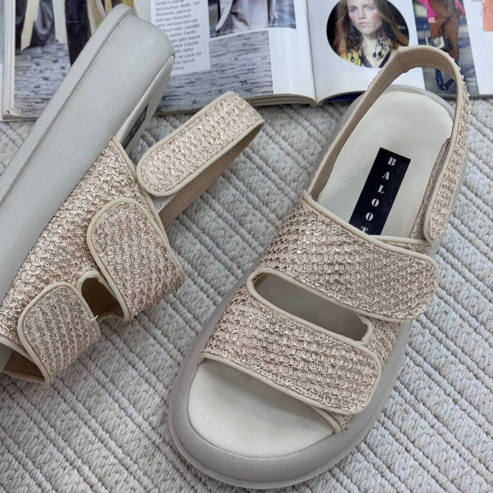 Sequin - Embellished Velcro Platform Sandals