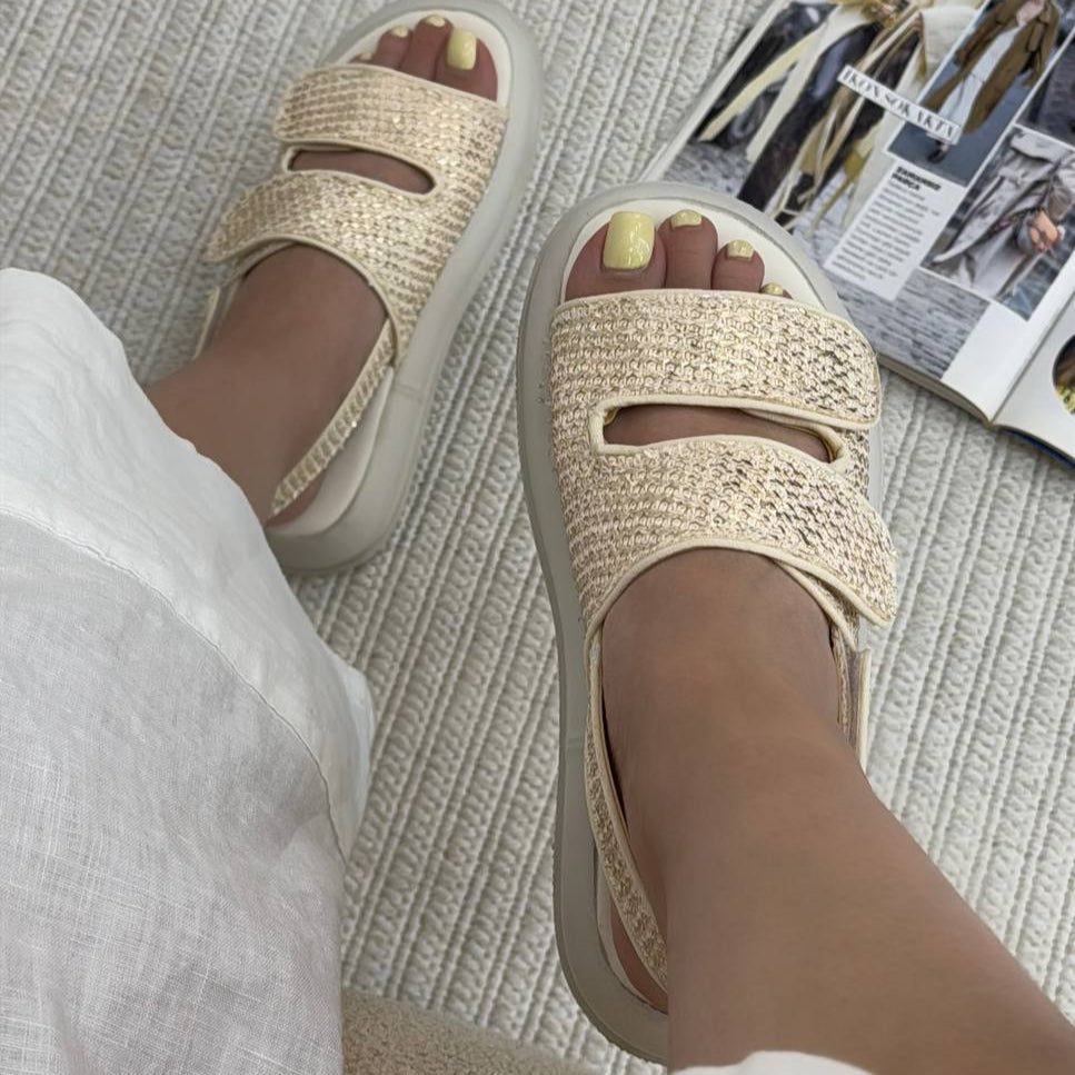 Sequin - Embellished Velcro Platform Sandals