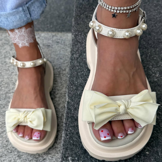 Bow - Detail Pearl - Strap Platform Sandals