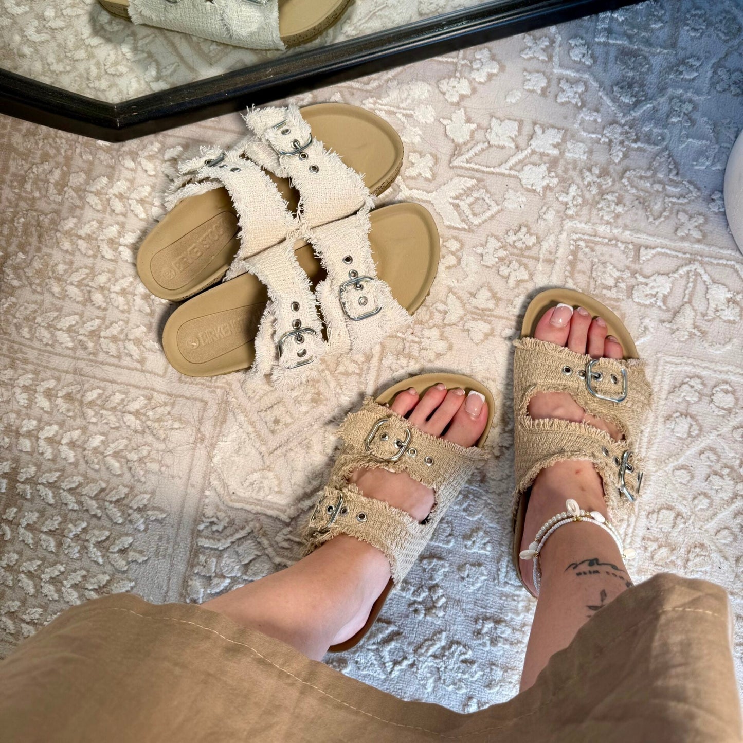 Frayed - Edge Buckle Strap Sandals