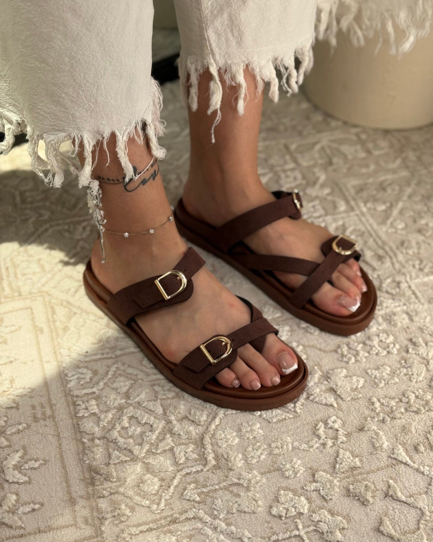 Double - Buckle Strap Flat Sandals