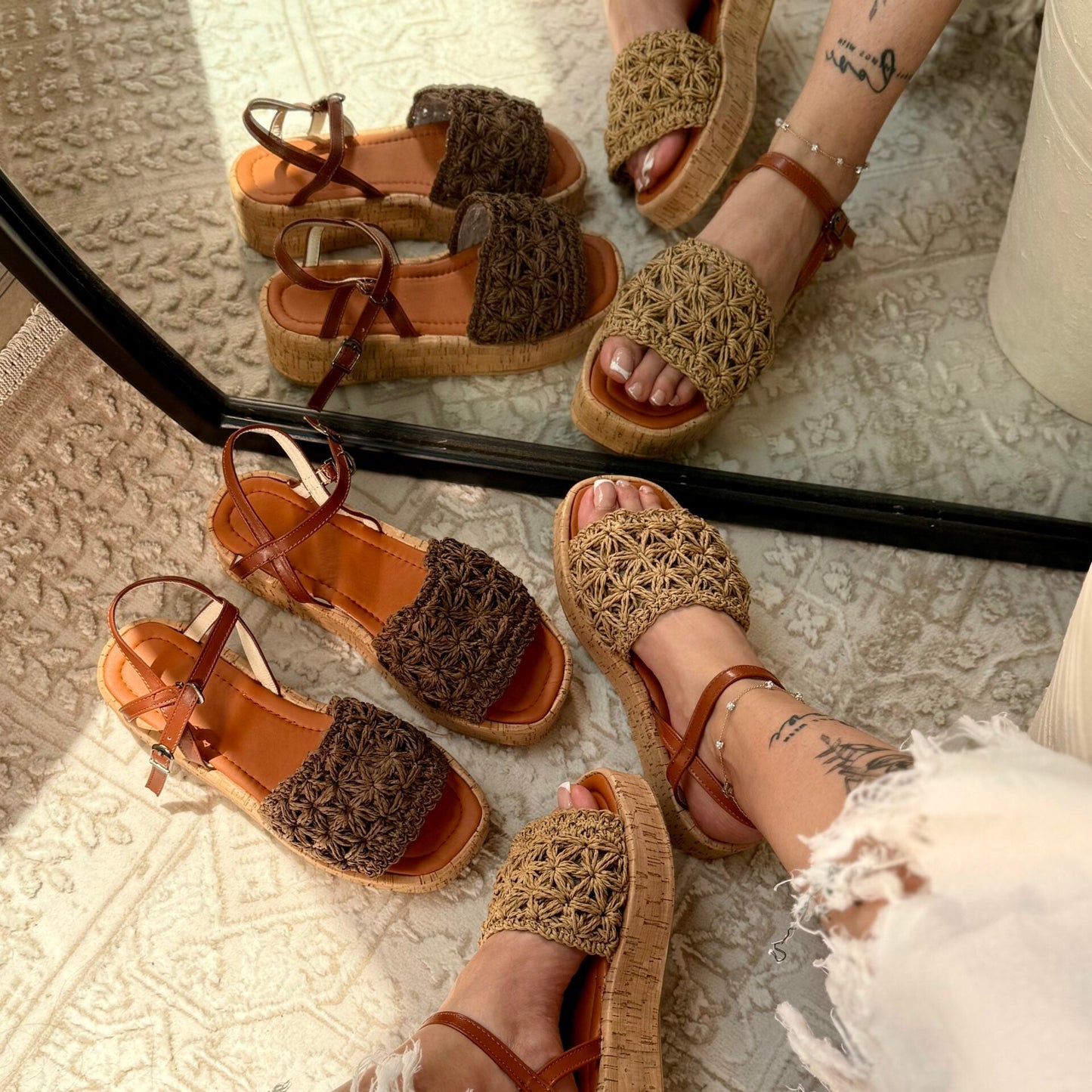 Crochet - Top Ankle - Strap Platform Sandals