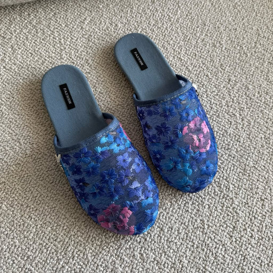 Embroidered & Textured Mule Slides