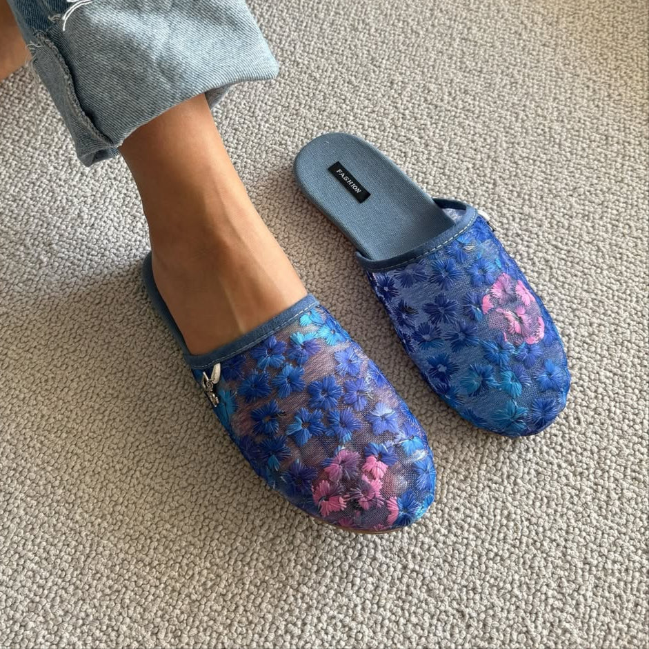 Embroidered & Textured Mule Slides