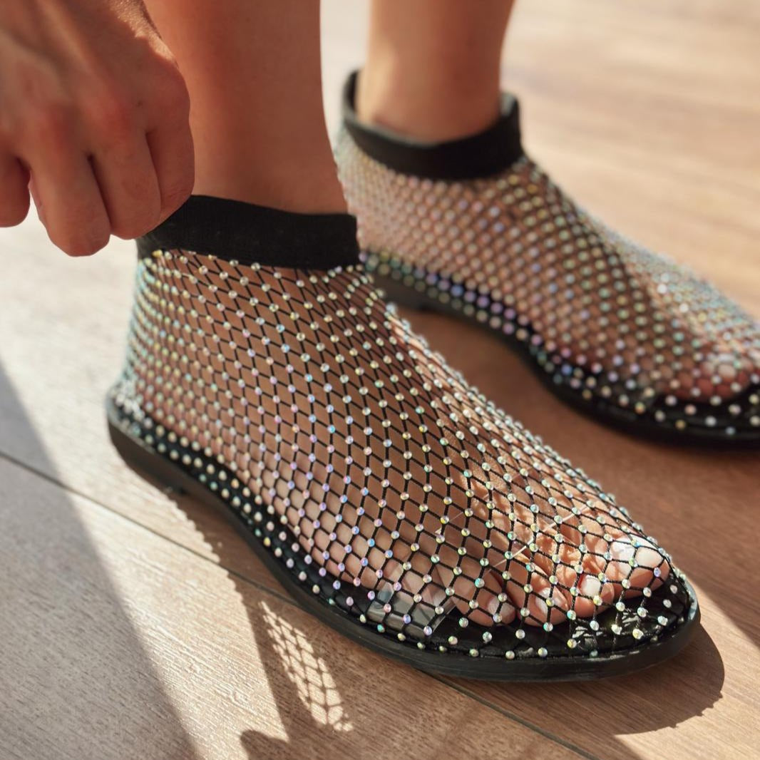 Rhinestone Mesh Ankle Boots