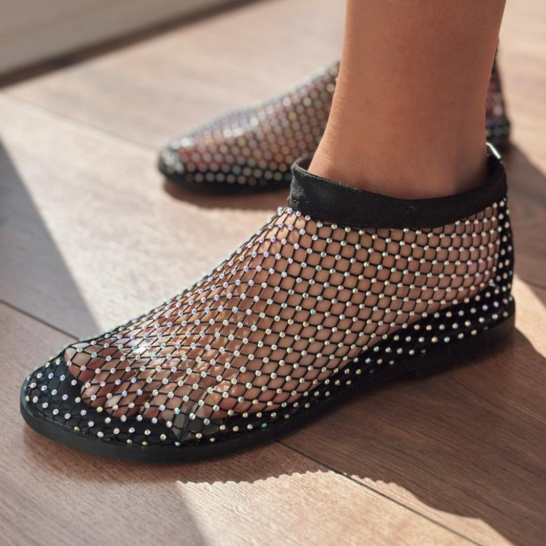 Rhinestone Mesh Ankle Boots