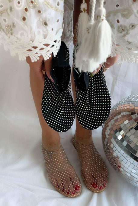 Rhinestone - Studded Mesh Ankle Boots