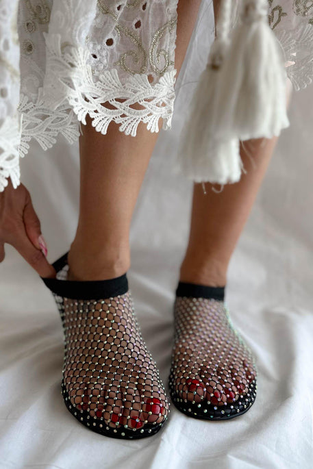 Rhinestone - Studded Mesh Ankle Boots