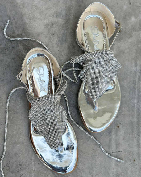 Rhinestone - Embellished Thong Sandals