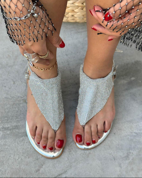 Rhinestone - Embellished Thong Sandals