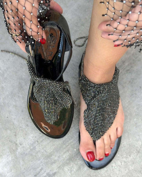 Rhinestone - Embellished Thong Sandals