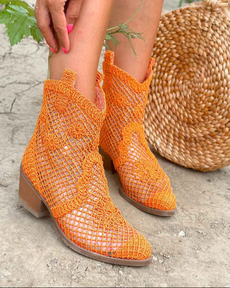 Colorful Crochet Mesh Ankle Boots
