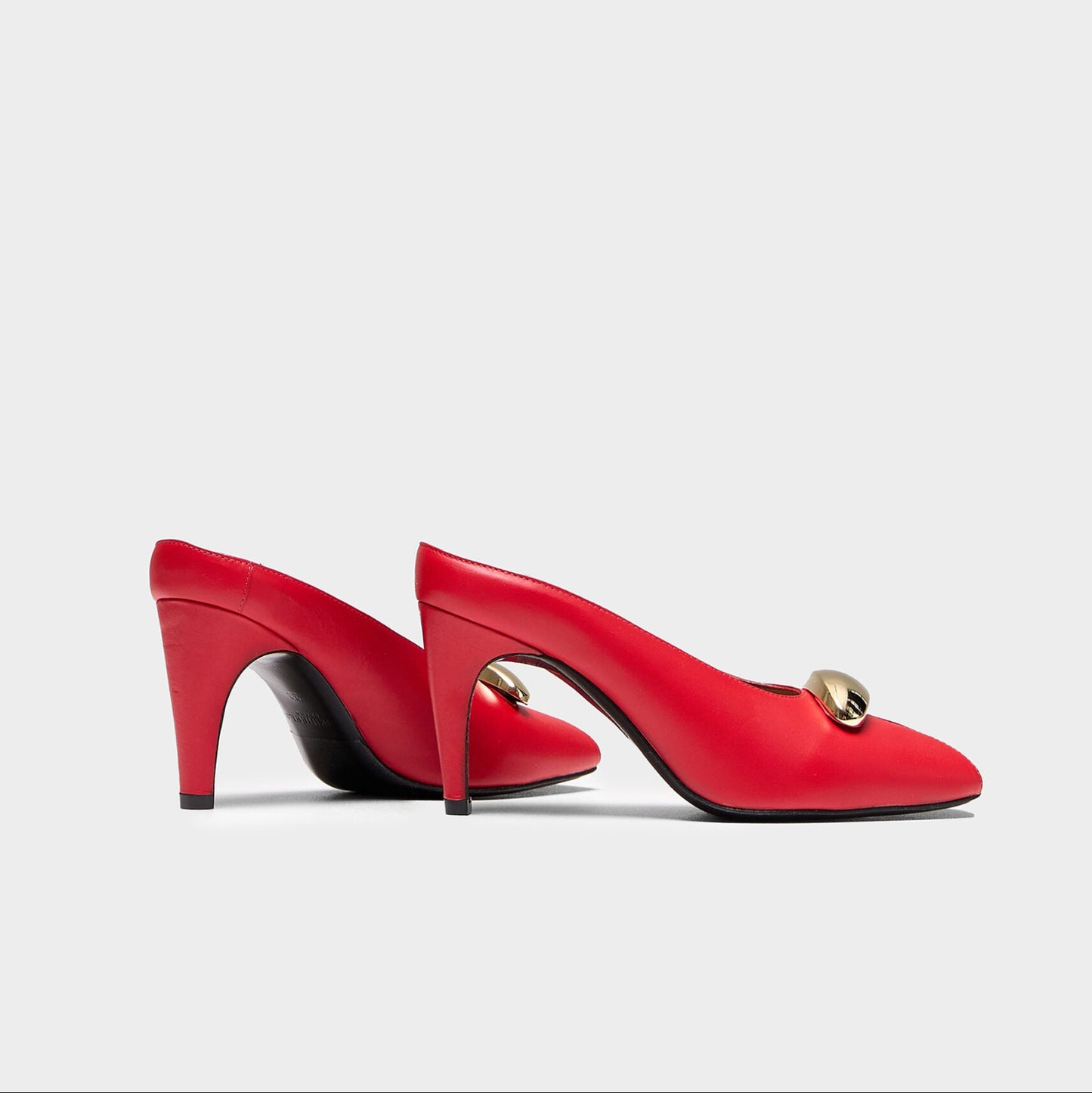 Metallic Accent Peep - Toe Mule Heels